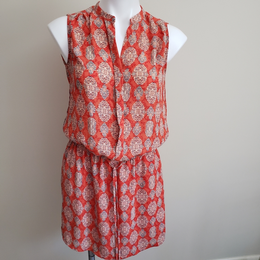 Lila Rose Orange Print Dress Size 2 Elastic Waist